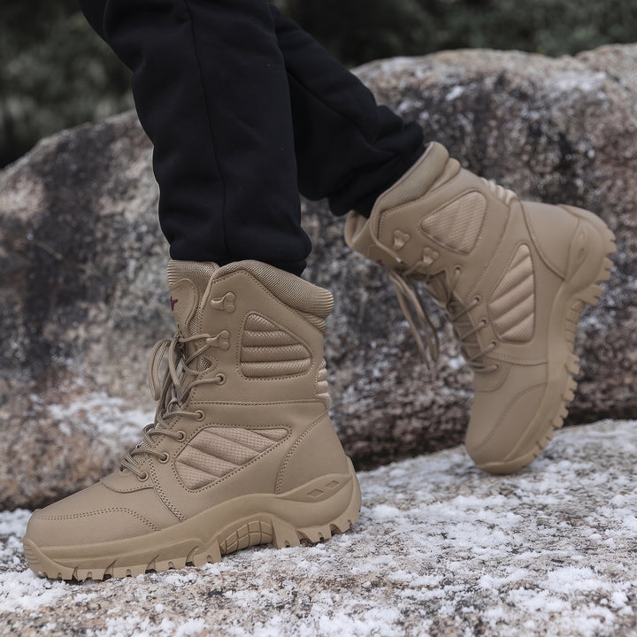 Men's Military Comfortable Winter Boots, Lace Up Mid Calf