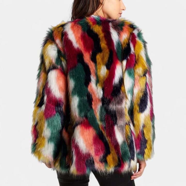 Women's Short Faux Fur Coat, Oversized Long Sleeves