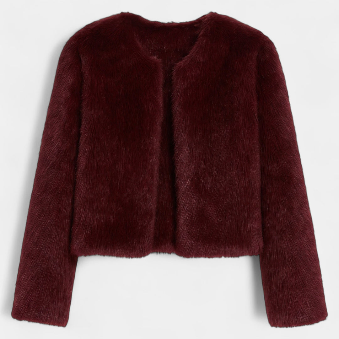 Women's Oversized Short Faux Fur Coat, Collarless Boxy Fit