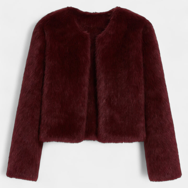 Women's Oversized Short Faux Fur Coat, Collarless Boxy Fit