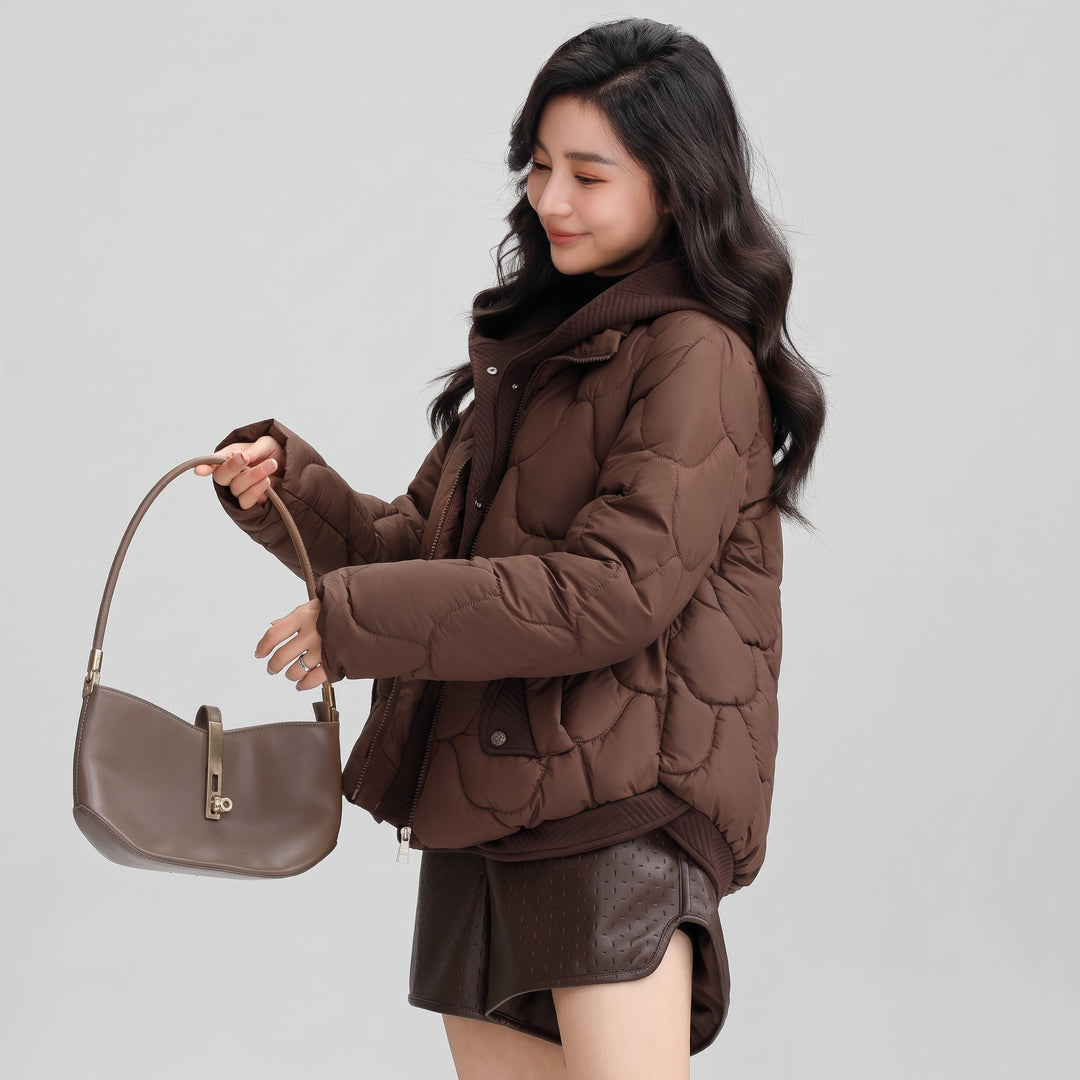 Women's Quilted Winter Puffer Jacket, Hooded Short Padded