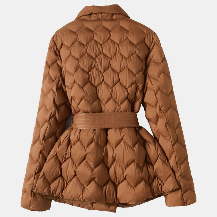 Women's Winter Puffer Jacket, Belted Waist Self Tie Belt