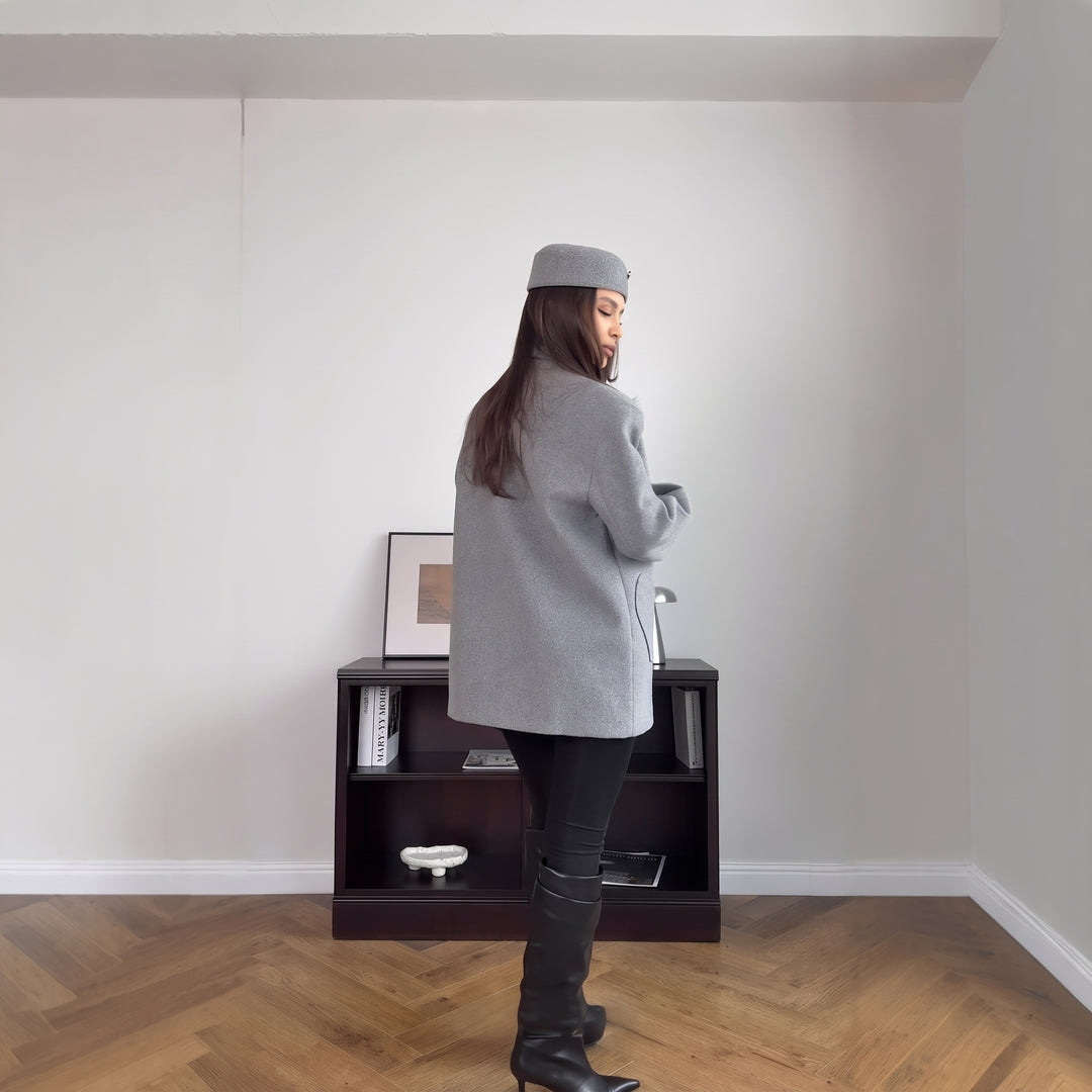 Women's Short Double Breasted Peacoat, Oversized Heart Pockets