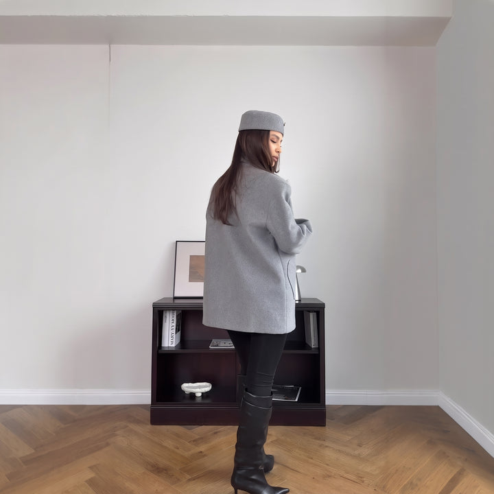Women's Short Double Breasted Peacoat, Oversized Heart Pockets