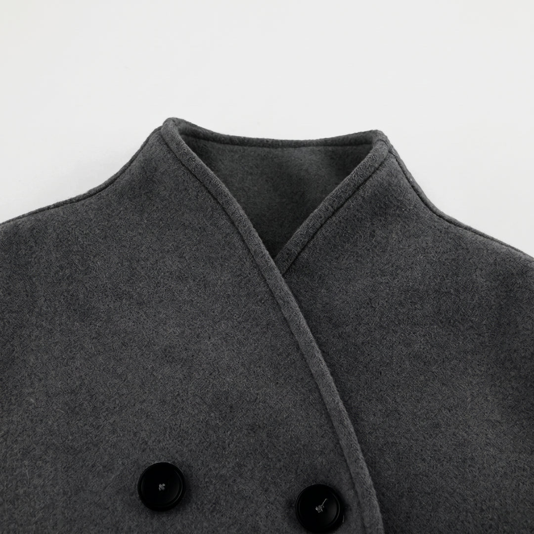 Women's Short Double Breasted Peacoat, High Neck Oversized