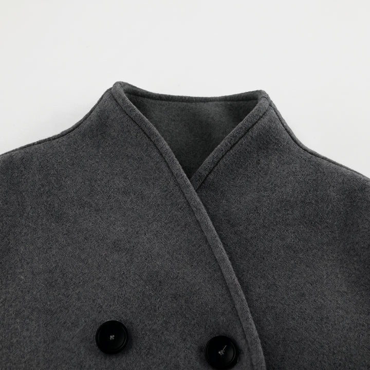Women's Short Double Breasted Peacoat, High Neck Oversized