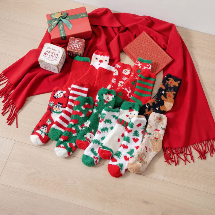 Plush Holiday Christmas Socks 3 Pack, Unisex Fuzzy Festive