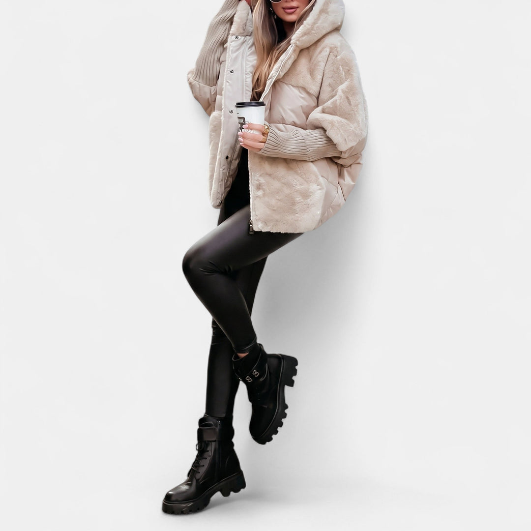 Women's Oversized Puffer Jacket, Mid Hip Large Hood