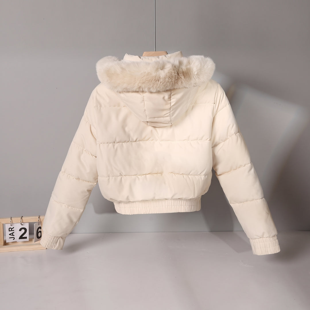 Women's Cropped Puffer Jacket with Hood, Short Padded Quilted