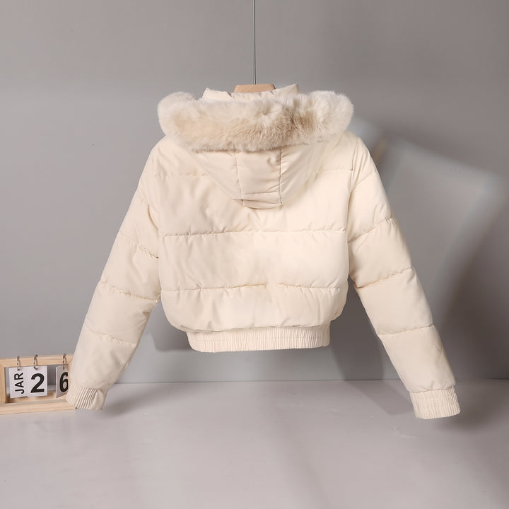 Women's Cropped Puffer Jacket with Hood, Short Padded Quilted