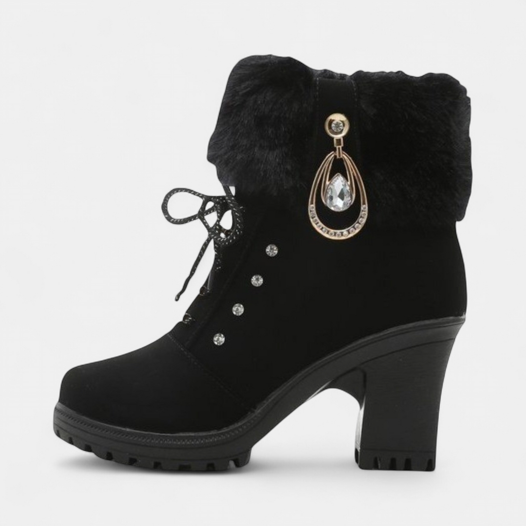 Women's Fur Lined Ankle Boots, Faux Fur Block Heel