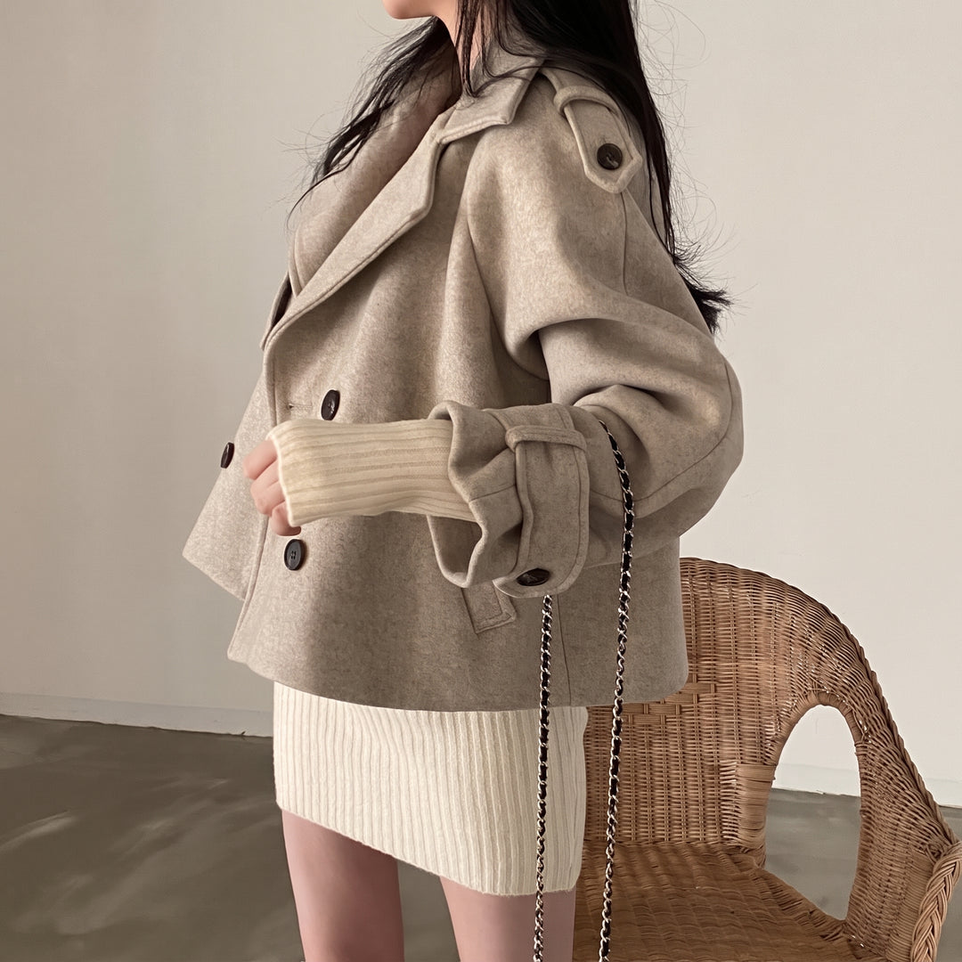 Women's Short Double Breasted Peacoat, Oversized Waist Length