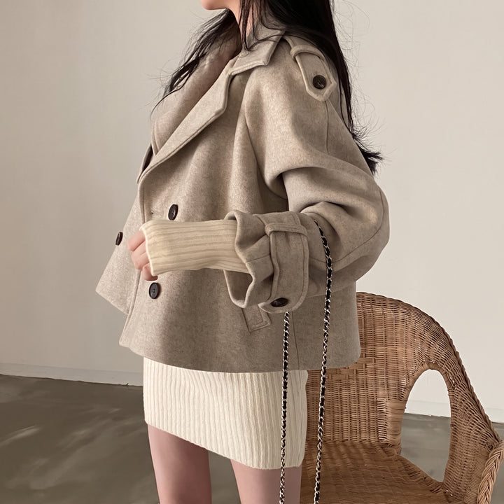 Women's Short Double Breasted Peacoat, Oversized Waist Length