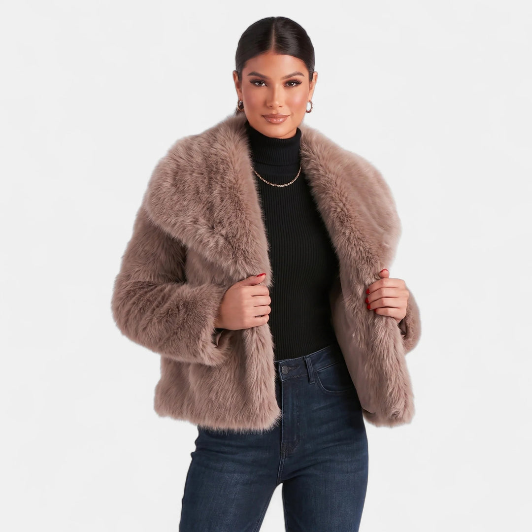 Women's Oversized Short Faux Fur Coat, Open Front Wide Lapel