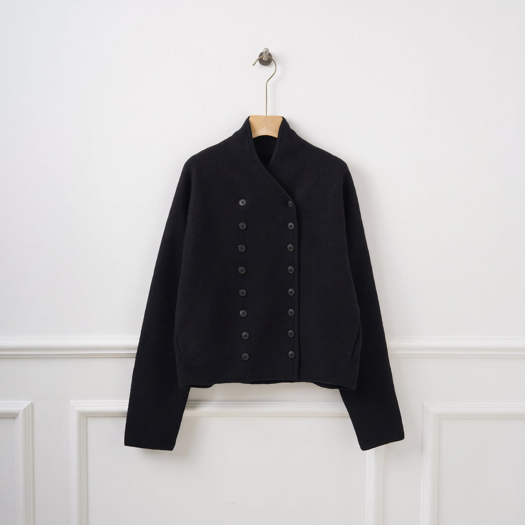 Women's Short Double Breasted Peacoat, Oversized Collarless