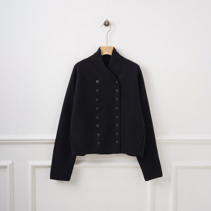 Women's Short Double Breasted Peacoat, Oversized Collarless