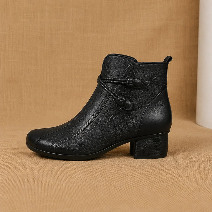 Women's Round Toe Side Zip Ankle Boots, Stacked Heel