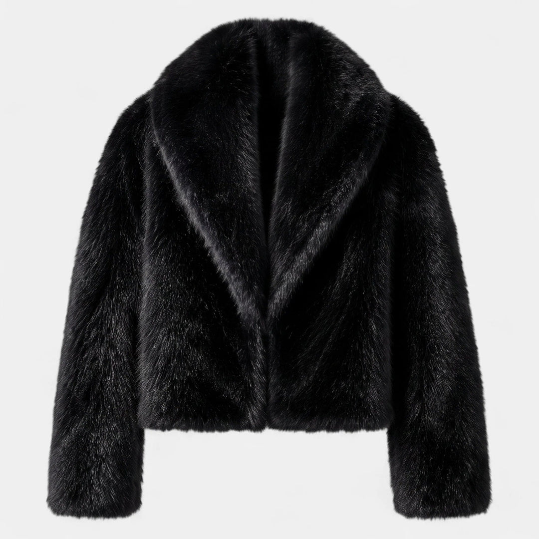 Women's Cropped Oversized Faux Fur Coat, Open Front High Waist