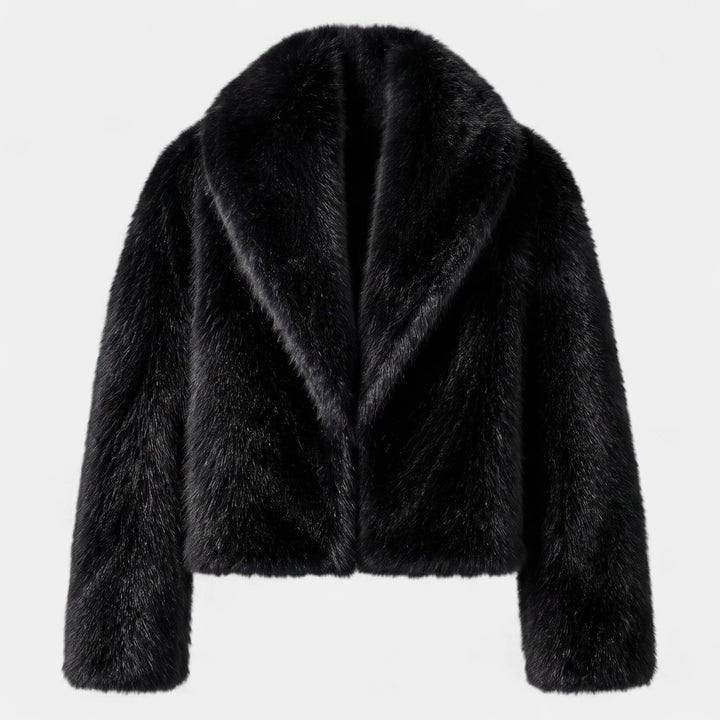 Women's Cropped Oversized Faux Fur Coat, Open Front High Waist