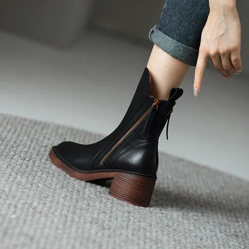 Women's Ankle Boots, Side Zip Smooth Upper Straight Topline