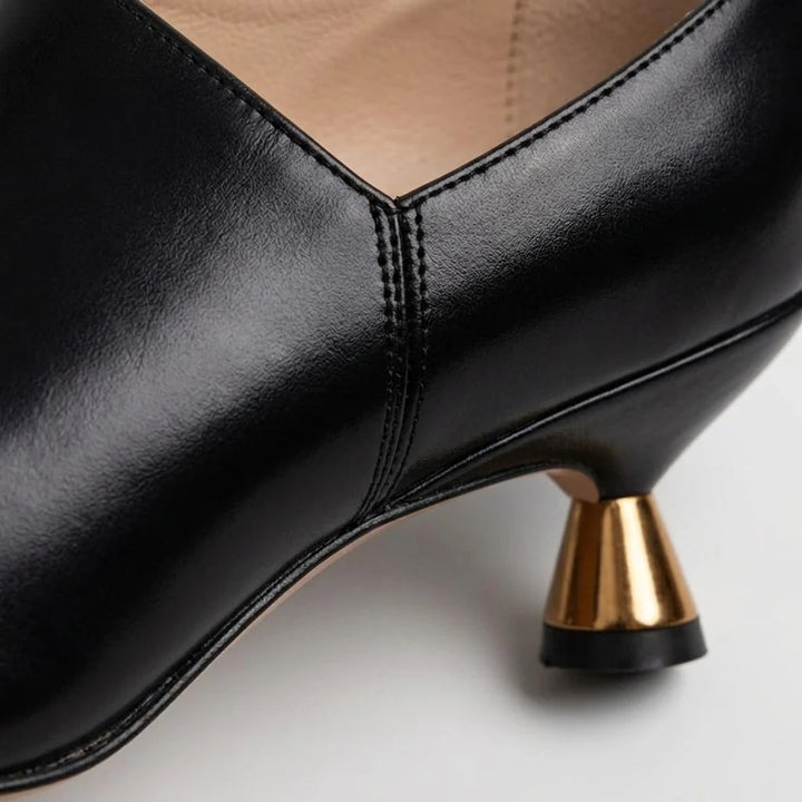 Women's Kitten Heel Pointed Toe Pumps, Sculpted Metallic Cone
