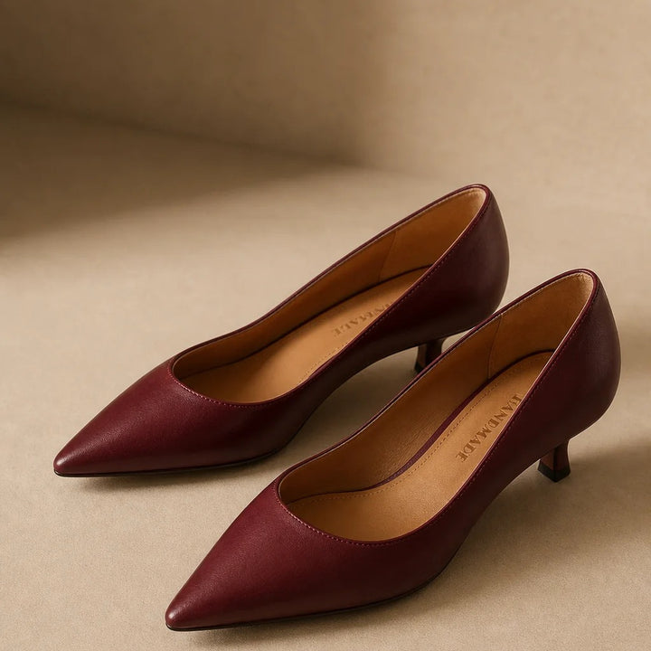 Women's Kitten Heel Pointed Toe Pumps, Smooth Leather