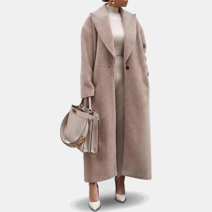 Women's Single Button Oversized Wool Coat, Long Sleeves