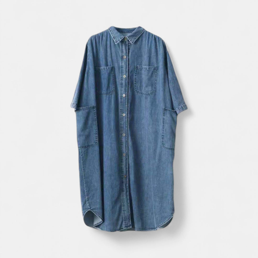Women's Denim Midi Shirt Dress, Oversized Button Front