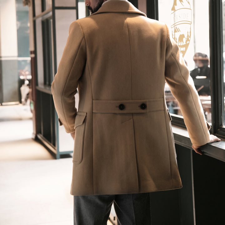 Men's Double Breasted Winter Peacoat, Military Mid Length