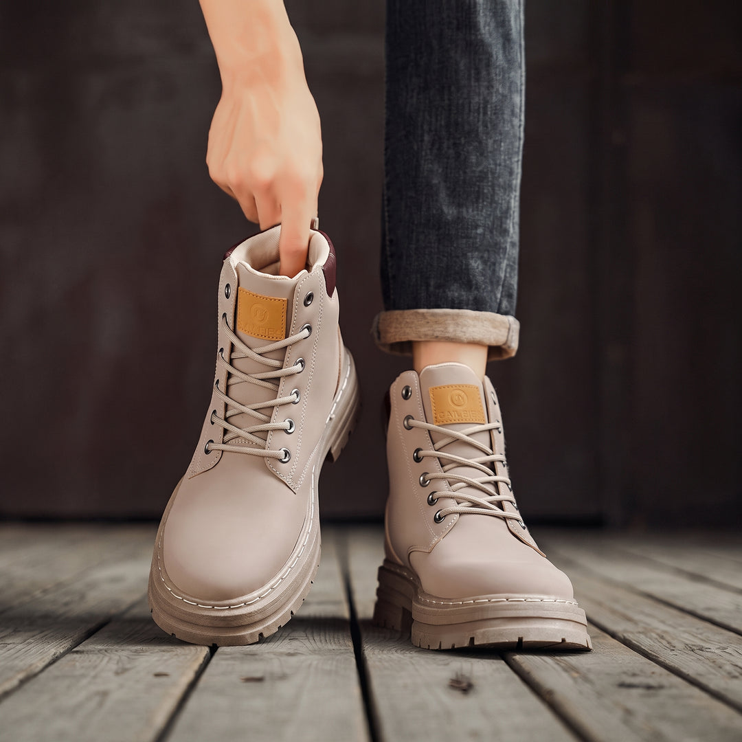 Men's Ankle Comfortable Winter Boots, Platform Lace Up Lug Sole