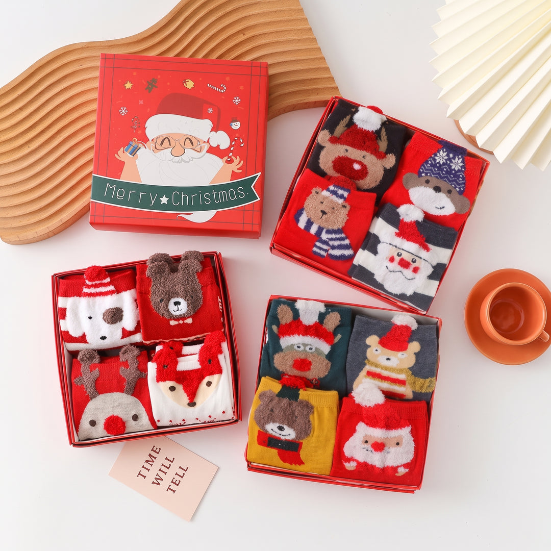 Holiday Fuzzy Christmas Socks 4 Pack, Unisex Festive Gifts Reindeer