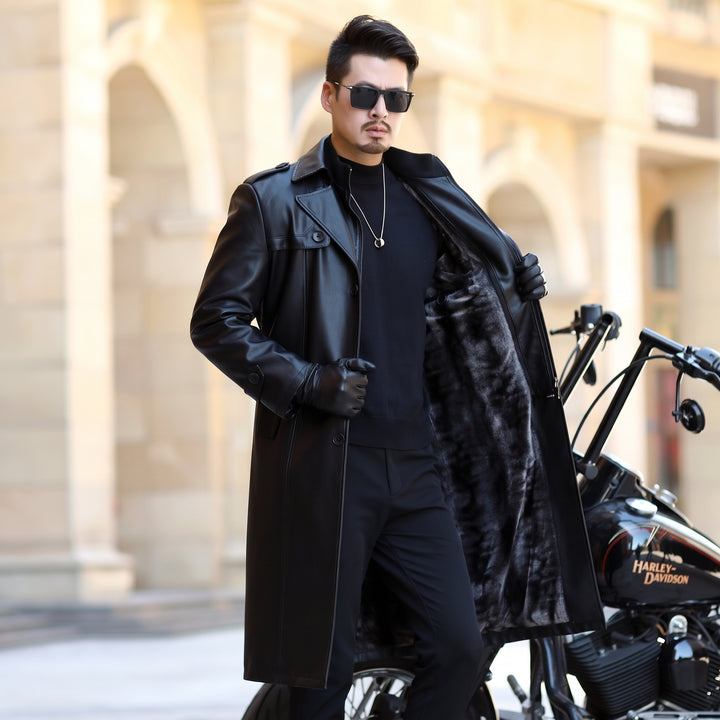 Men's Long Black Trench Coat, Single Breasted Slim Fit Tailored