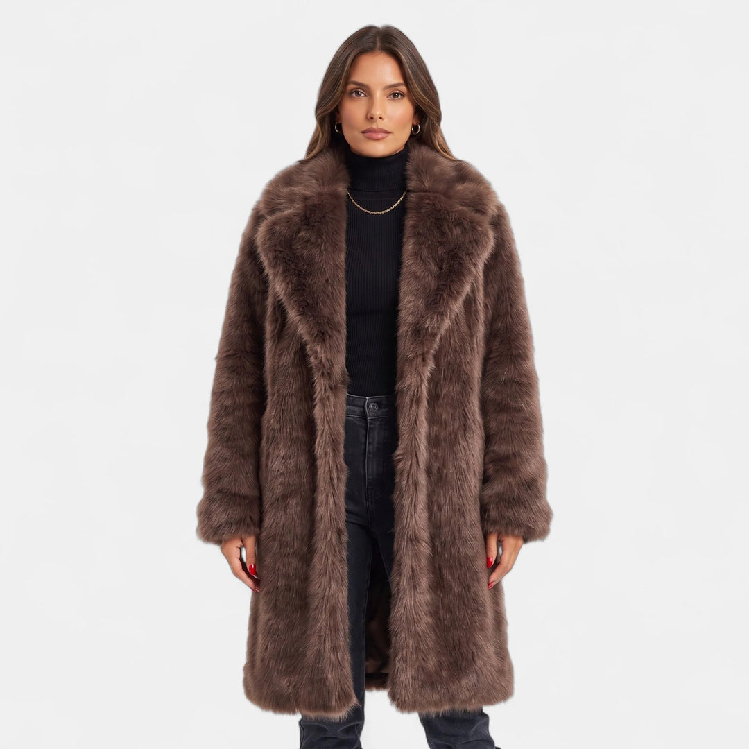 Women's Oversized Faux Fur Coat, Open Front Medium Pile