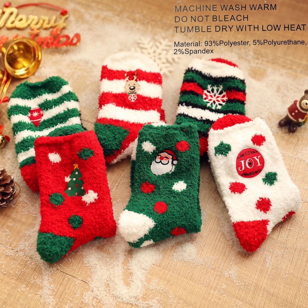 Embroidered Plush Christmas Socks 3 Pack, Unisex Fuzzy Festive Fun