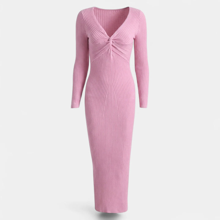 Women's Bodycon Sweater Dress, Fitted Knit Twist Front