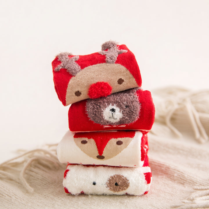 Holiday Fun Christmas Socks 4 Pack, Unisex Festive Pom