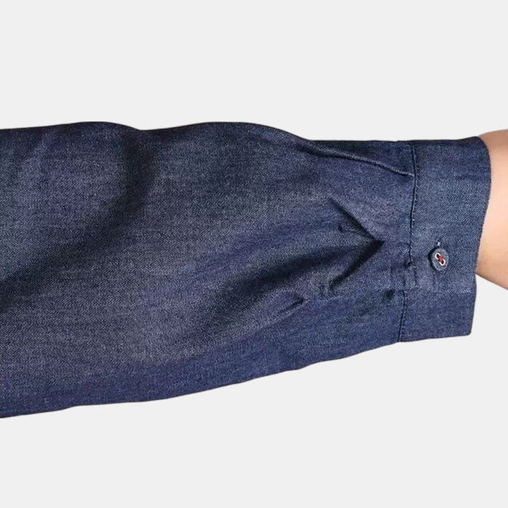 Women's Pleated Denim Midi Dress, Long Sleeve