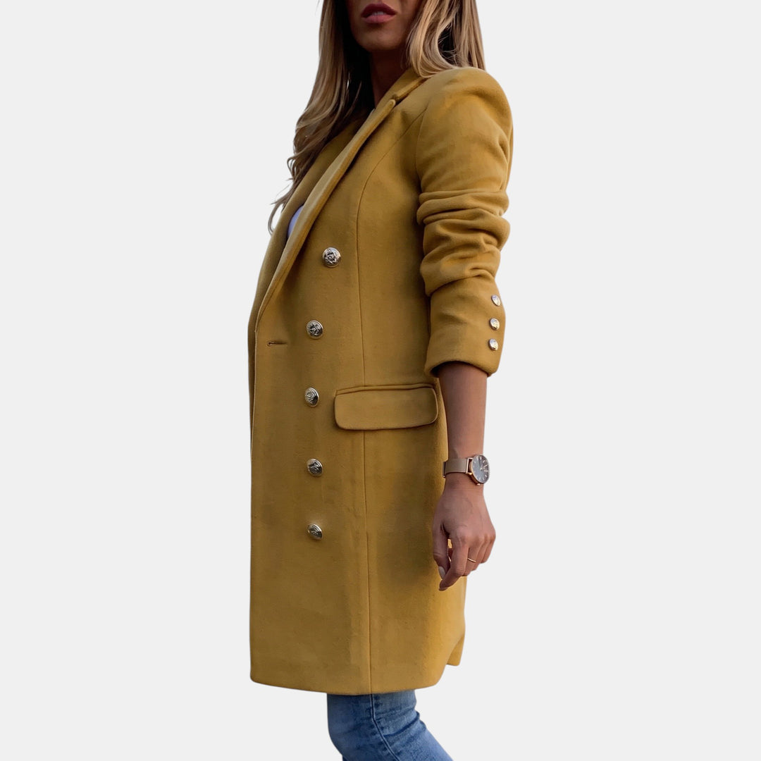 Women's Double Breasted Wool Overcoat, Notched Lapel