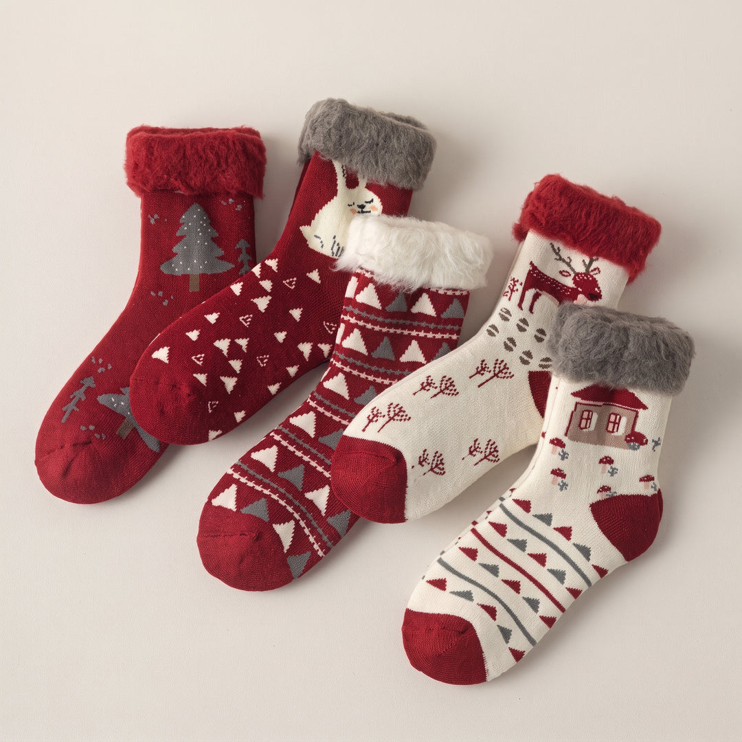 Plush Holiday Christmas Socks 3 Pack, Unisex Fuzzy Festive