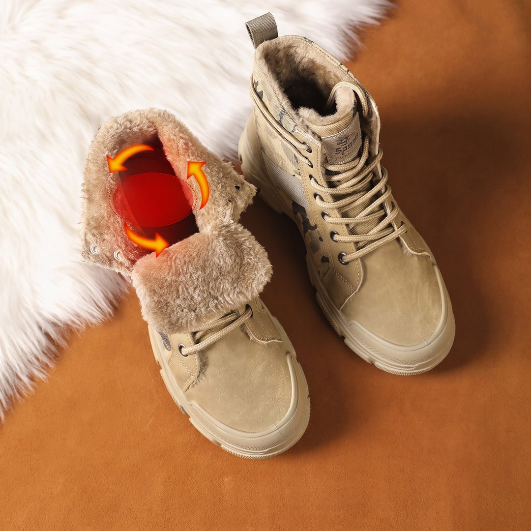 Men's Fuzzy Comfortable Winter Boots, Fur Lined Ankle Military