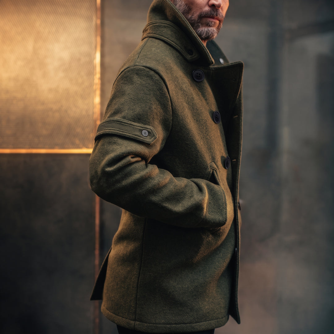 Men's Short Double Breasted Peacoat, Military High Neck Sailor