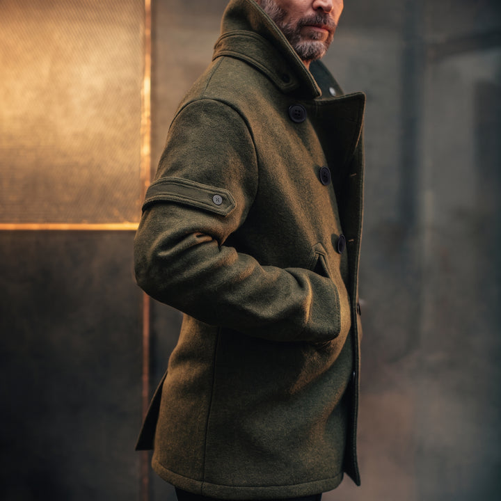 Men's Short Double Breasted Peacoat, Military High Neck Sailor