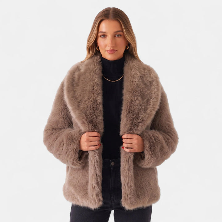 Women's Shawl Collar Faux Fur Coat, Oversized Long Sleeves