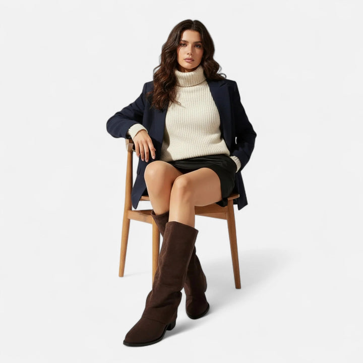Women's Suede Boots, Slouchy Pointed Toe Mid Calf Drape