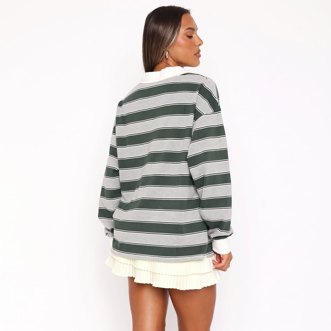 Women's Long Sleeve Polo Rugby Shirt, Collared Jersey Oversized