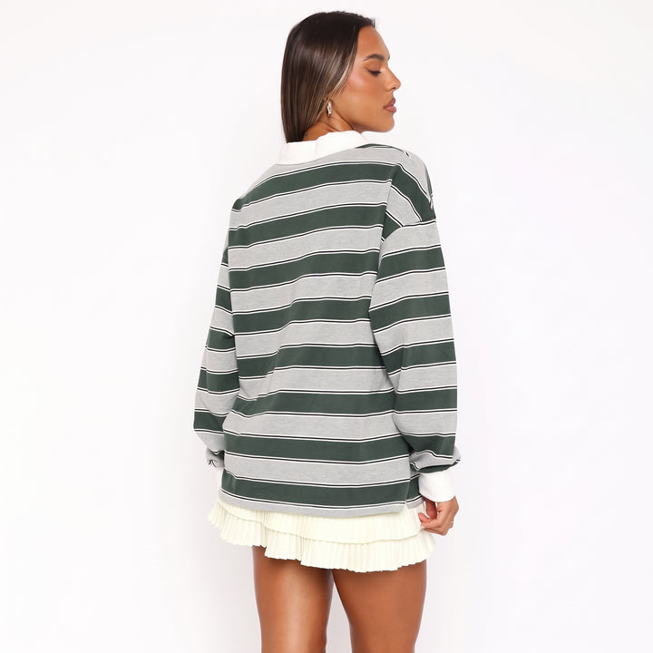 Women's Long Sleeve Polo Rugby Shirt, Collared Jersey Oversized