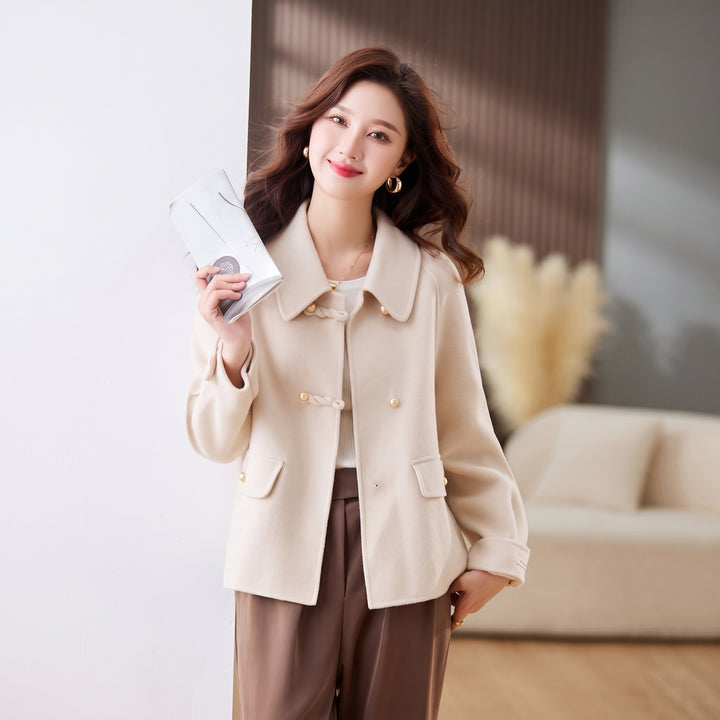 Women's Short Winter Peacoat, Waist Length Frog Closures