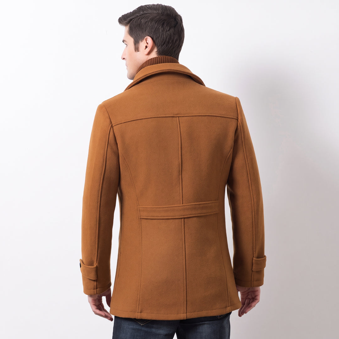 Men's Slim Fit Winter Peacoat, Single Breasted Zipper High Neck