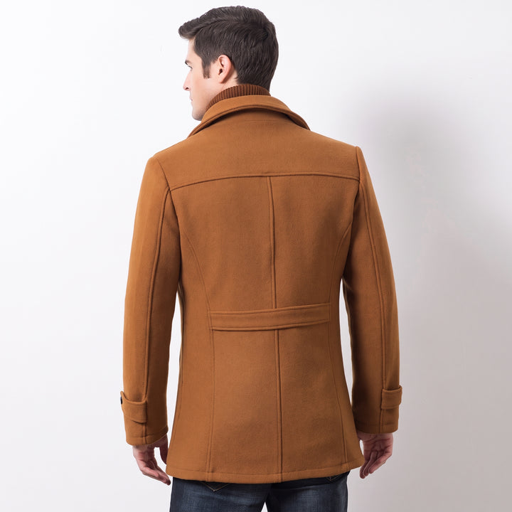 Men's Slim Fit Winter Peacoat, Single Breasted Zipper High Neck