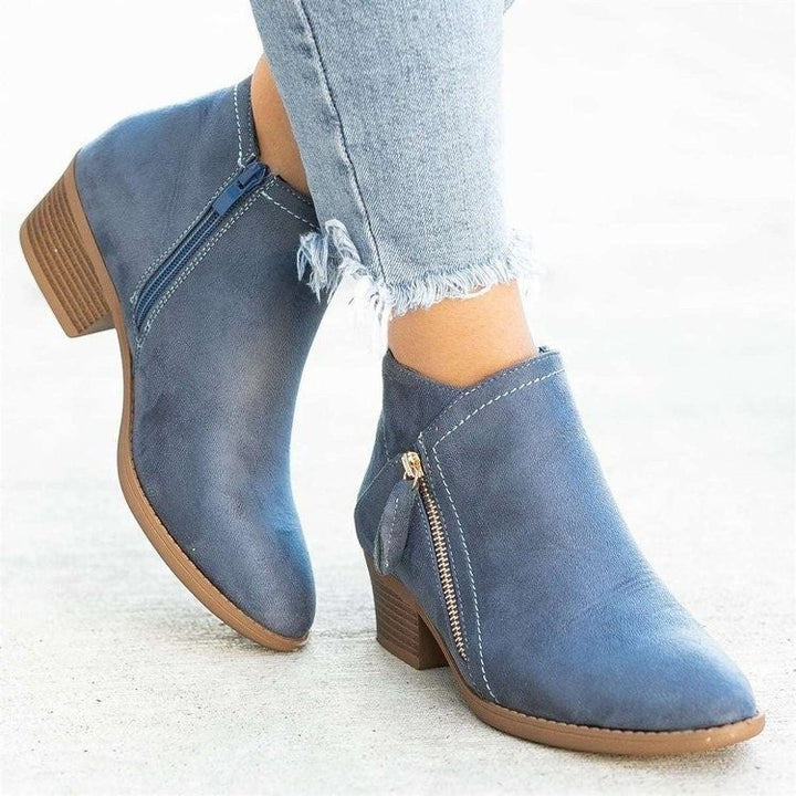 Women's Pointed Toe Suede Ankle Boots, Side Zip Rubber Sole